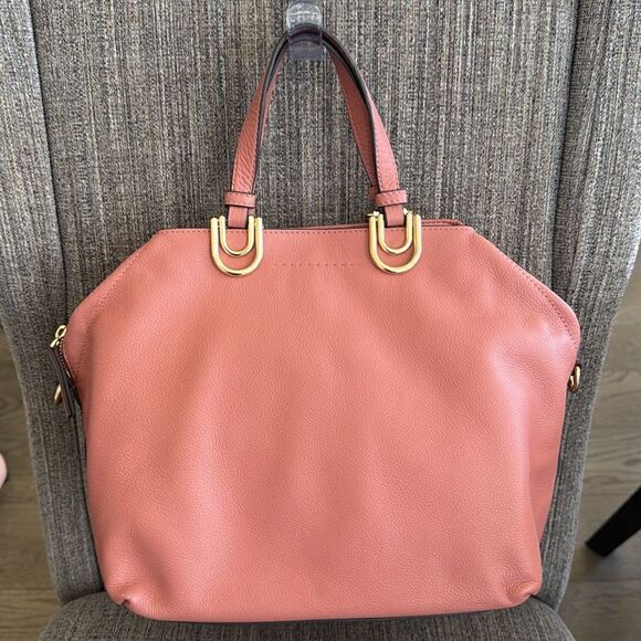 Vince Camuto Plum Soft Pebbled Leather Satchel Handbag Color Sushi/Coral Top Zip - Picture 5 of 16